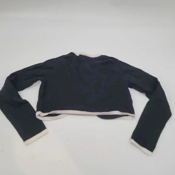 Janie and Jack Girls Black White Trim Button Long Slv Cotton Shrug Sweater Sz 8 - Picture 3 of 7